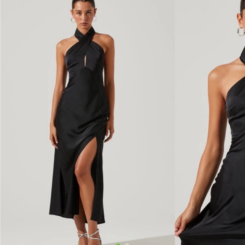 Navy Halter Midi Dress with Side Slit
